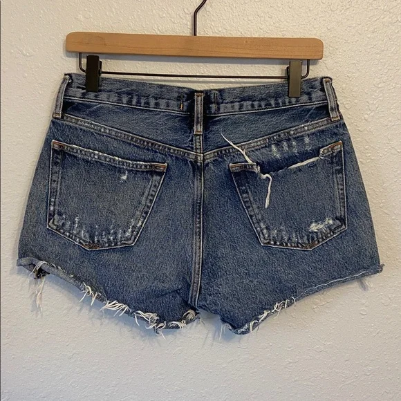 AGOLDE Medium Blue Wash Parker Vintage Cut Off Distressed Denim Shorts Size 27 - Picture 2 of 6